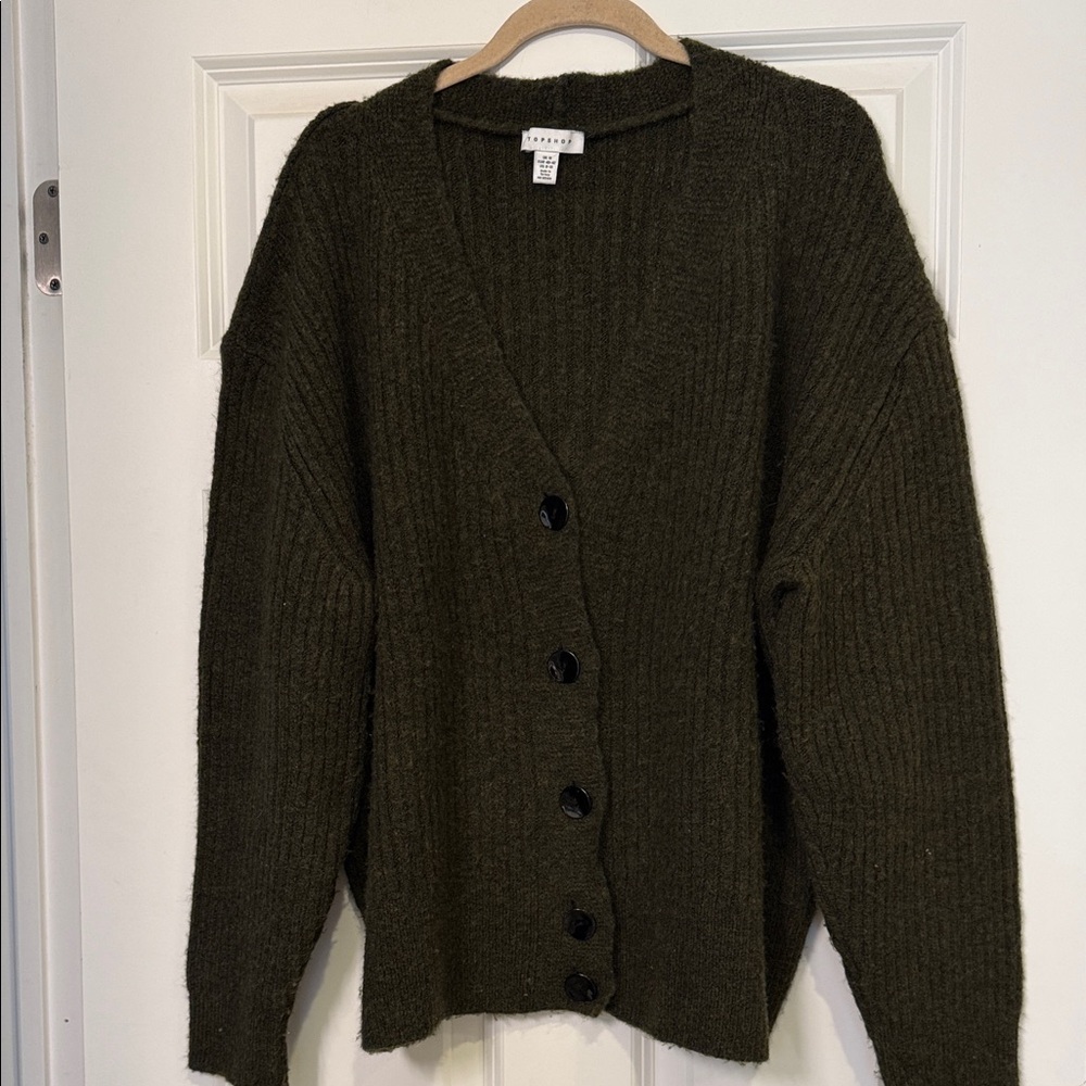 Topshop Dark Green Button-Up Cardigan